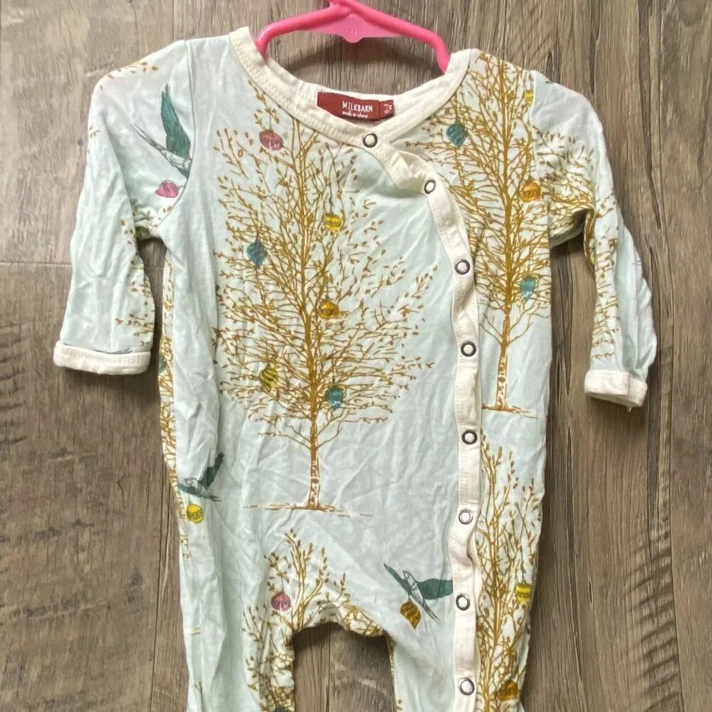 Milk Barn one piece baby romper footed‎ snap Christmas ornament holiday 0-3 girl